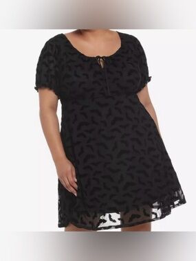 Hot Topic Cosmic Aura Black Flocked Bats Babydoll Dress Plus Size 3